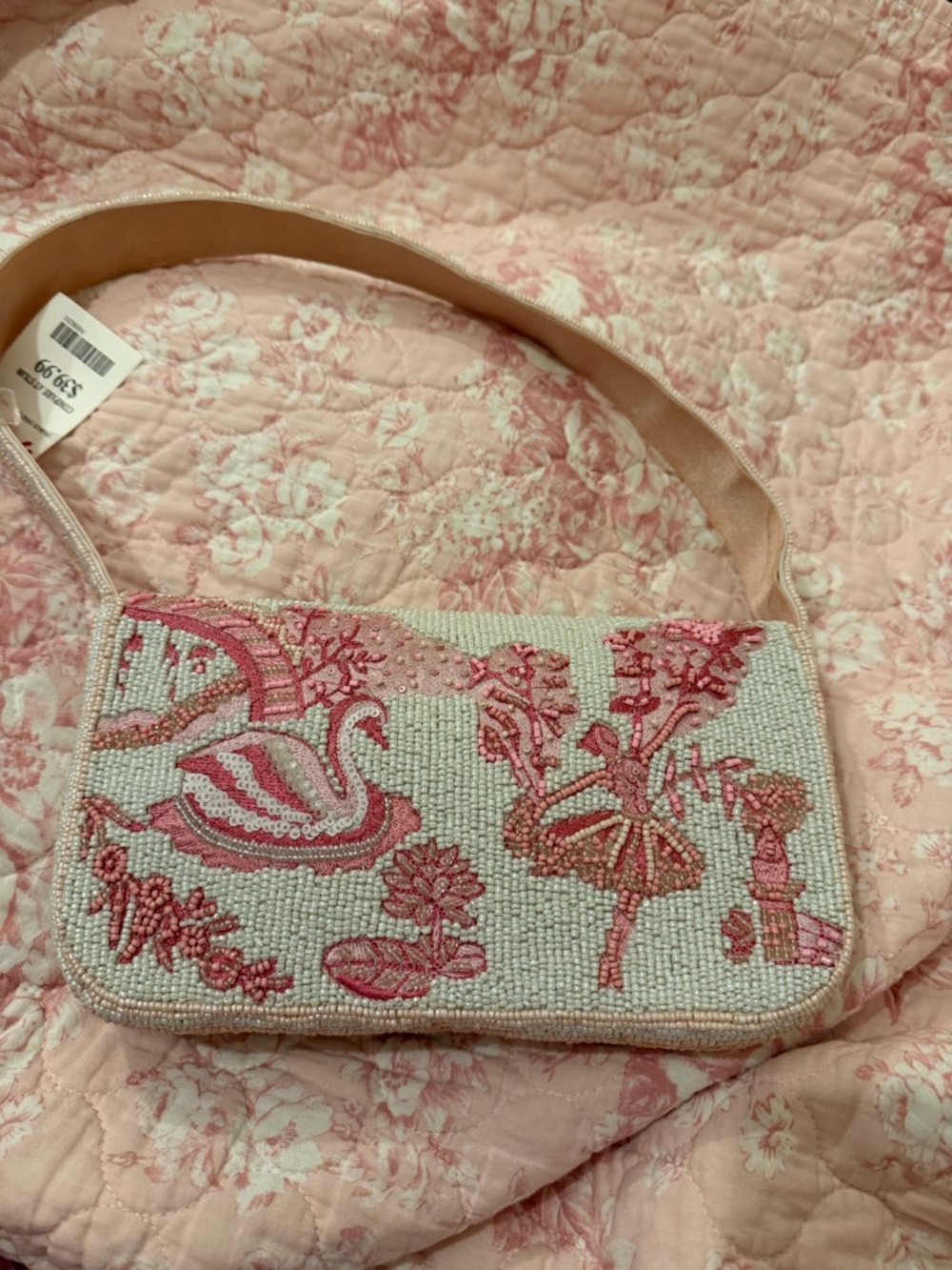 Beaded Ballerina Shoulder Bag in Pink and Cream - Picture 2 of 4